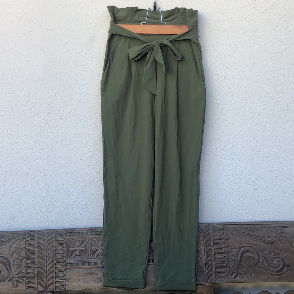 ONA by Yoon Chung paper bag pants in army green